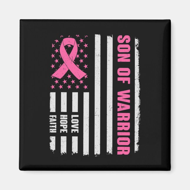 Son till Warrior American Flagga Breast Cancer Awa Magnet (Framsidan)
