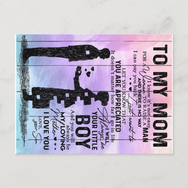 Son To My Mom Letter, Mother Birthday Gift Meddelande Vykort (Framsida)