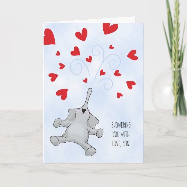 Son Valentindagen Elephant & Hearts Helgkort (Framsida)