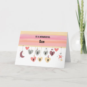 Son Valentine Kärlek Hearts Måne Stars Kort
