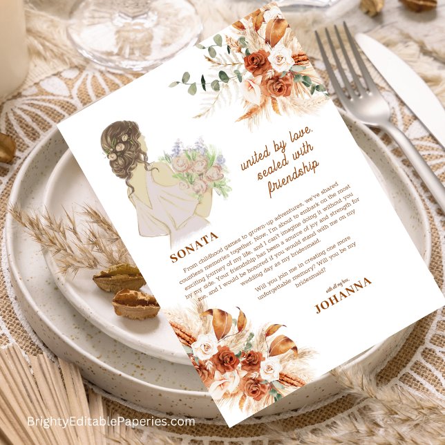 Sonata Brudtärna Terrakotta Chic Mjuk Boho Höst Inbjudningar (Fall in Love with our Sonata Bridesmaid Terracotta Chic Soft Boho Invitations!)