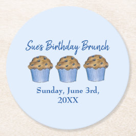 Söndag Breakfast Brunch Party Blueberry Muffin Underlägg Papper Rund
