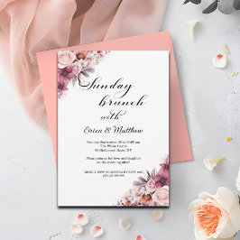 Söndag brunch Dusty Rosa Boho Blommigt Bröllop Inbjudningar