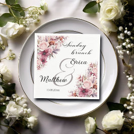 Söndag Brunch Dusty Rosa Boho Blommigt Bröllop Pappersservett