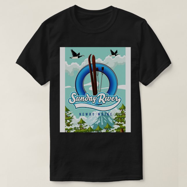 Söndag-floden Newry Maine Ski-reseaffisch T Shirt (Design framsida)