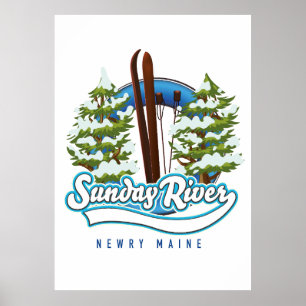 Söndag River Newry Maine ski logotyp Poster