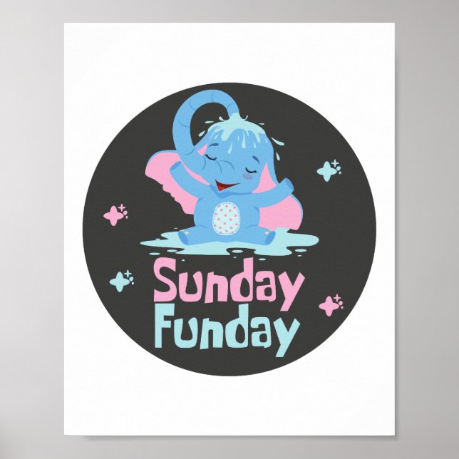 Söndag-roligten Kawaii rolig, blå elefantdusch Poster (Framsidan)