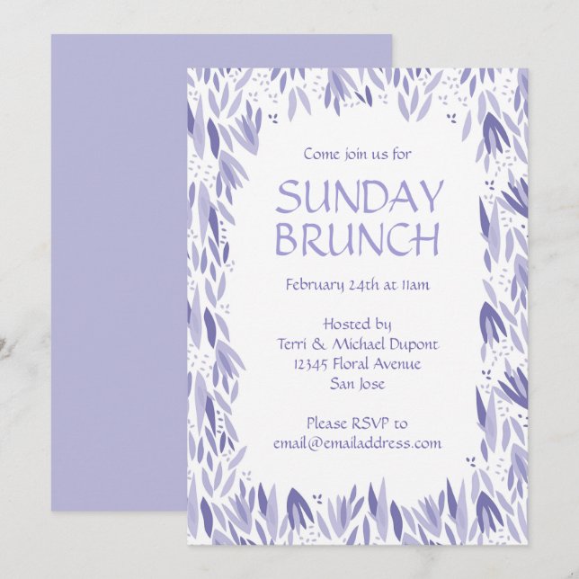 Söndagsbrunch Lavendelblad Fest Inbjudningar (Fram/baksida)