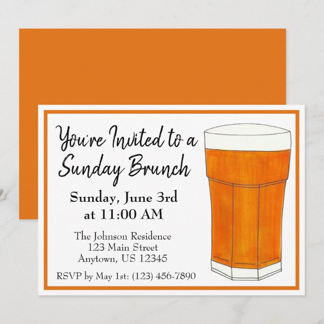 Söndagsfrukost Brunch OJ Apelsinjuice Inbjudningar (Fram/baksida)