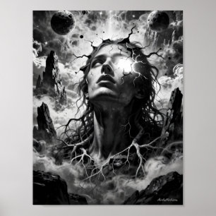 Sönderbrutet Kosmiskt Sinnes Surrealistiska Porträ Poster