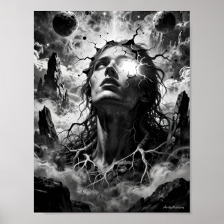 Sönderbrutet Kosmiskt Sinnes Surrealistiska Porträ Poster