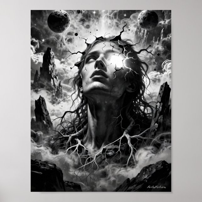 Sönderbrutet Kosmiskt Sinnes Surrealistiska Porträ Poster (Framsidan)