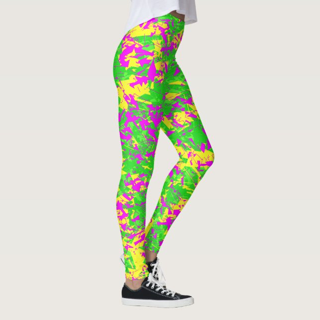 Sönderbrutet neonrosa och gul lime leggings (Höger)