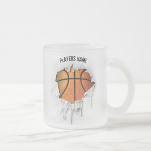 Sönderriven basketboll frostad glas kaffemugg