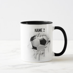 Sönderriven fotbollpersonlig mugg
