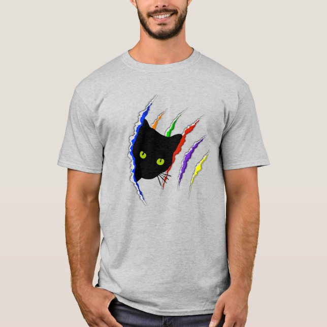 Sönderriven regnbåge för gay pridekattägare t shirt (Framsida)