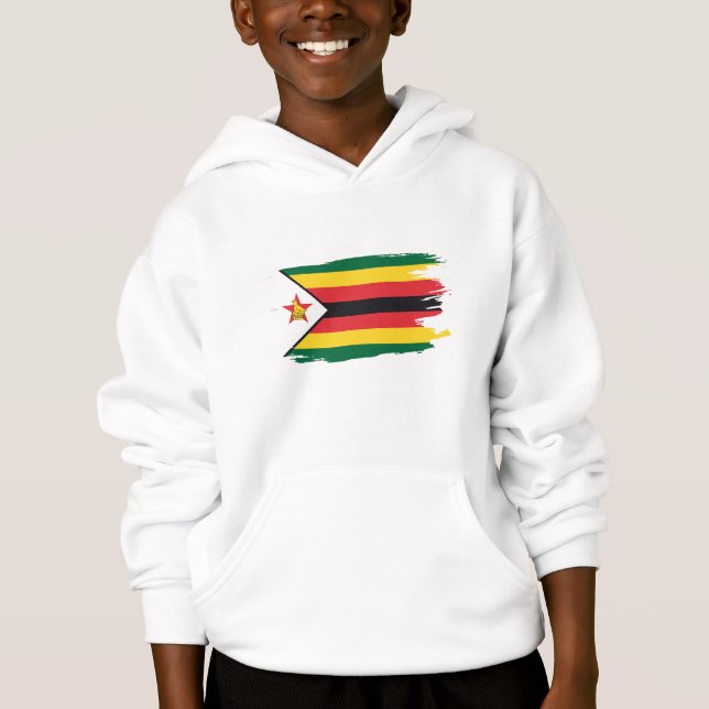 Sönderrivna zimbabwiska flaggans barn hoodie t shirt (Framsida)