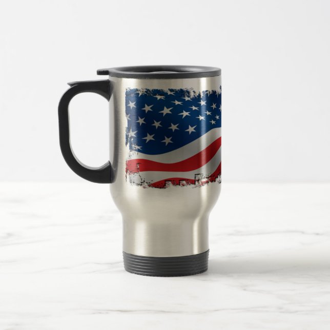 Söndersliten amerikanska flaggantravel mug resemugg (Vänster)