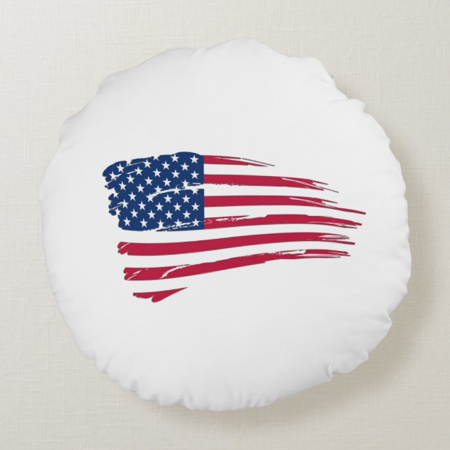 Söndertrasad amerikansk flagga rund kudde (Baksidan)