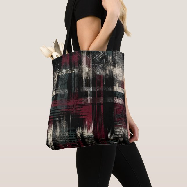 Söndertrasad Grungig Alternativ Grunge Plaidmönste Tygkasse (Närbild)