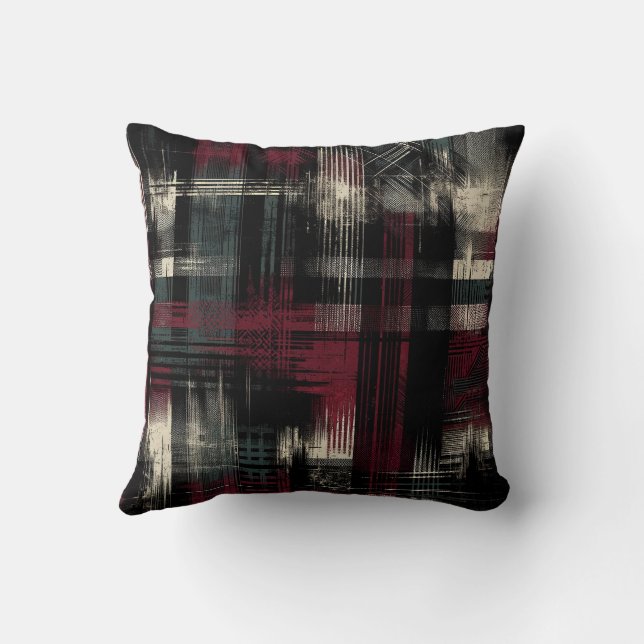 Söndertrasad Grungy Alternativ Grunge Plaidmönster Kudde (Baksida)