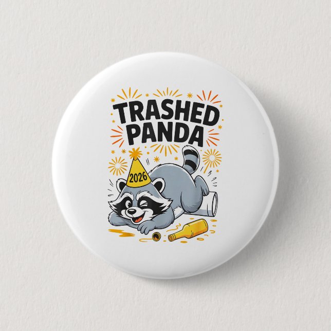 Söndertrasad Panda Nyår 2026 Rolig Berusad Tvättbj Knapp (Framsida)