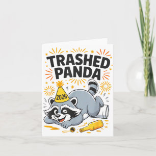 Söndertrasad Panda Nyår 2026 Rolig Berusad Tvättbj Kort