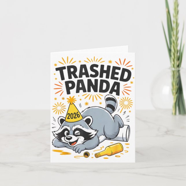 Söndertrasad Panda Nyår 2026 Rolig Berusad Tvättbj Kort (Framsida)