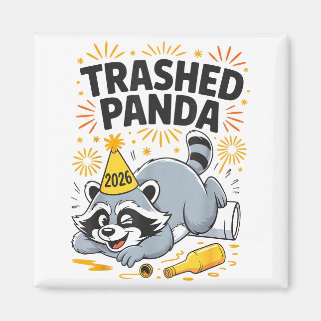 Söndertrasad Panda Nyår 2026 Rolig Berusad Tvättbj Magnet (Framsidan)