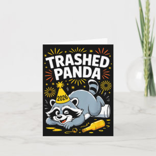 Söndertrasad Panda Nyår 2026 Rolig Tvättbjörn Desi Kort