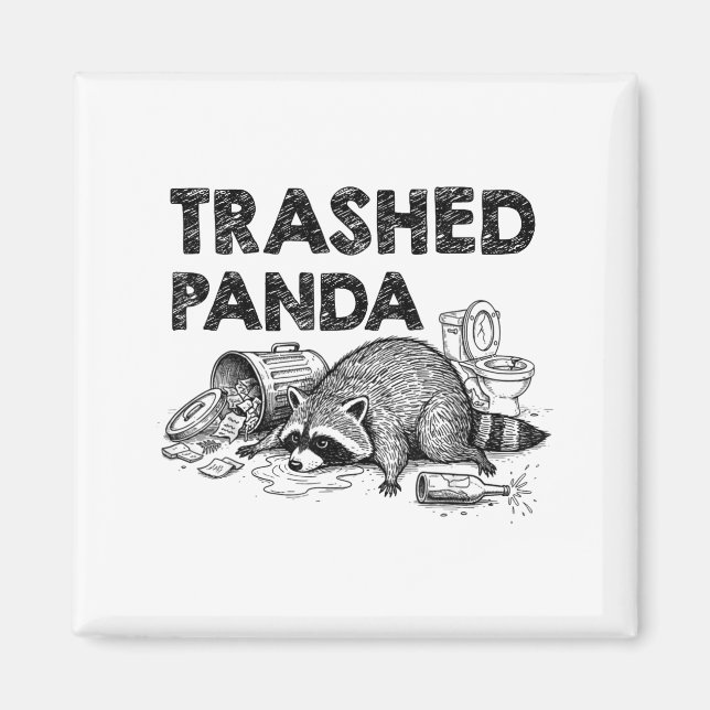 Söndertrasad Panda Rolig Berusad Tvättbjörn Blir B Magnet (Framsidan)