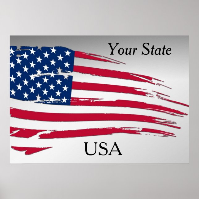 Söndertrasig amerikansk flagga Din stat USA Poster (Framsidan)