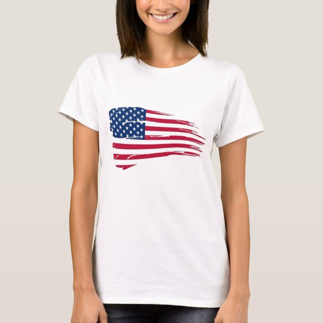 Söndertrasig amerikansk flagga t shirt (Framsida)