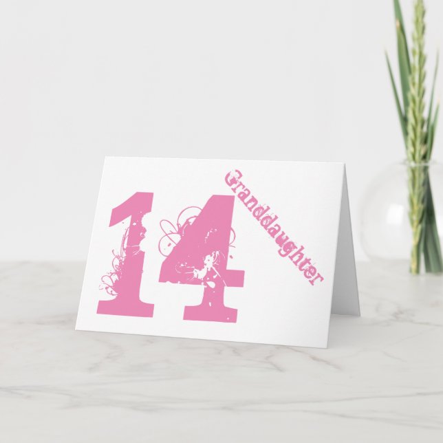 Sondotter, 14th födelsedag, vit och pink. kort (Framsida)