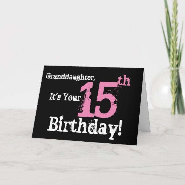 Sondotter 15th födelsedag, svart som är rosa kort (Framsida)