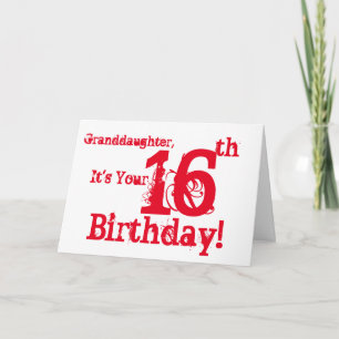 Sondotter 16th födelsedag i rött och vitt kort