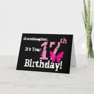 Sondotter 17th födelsedag, rosa fjäril kort