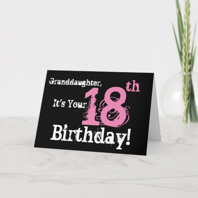 Sondotter 18th födelsedag, svart, vit som är rosa kort (Framsida)