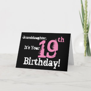 Sondotter 19th födelsedag, svart, rosa som är vit kort