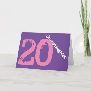 Sondotter 20th födelsedag, vit, rosa som är purpur kort