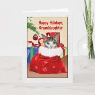 Sondotter jul, katt under träd helgkort
