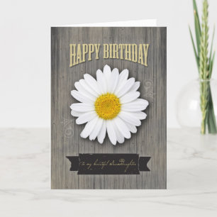 Sondotterfödelsedag, lantligt trä & daisydesign kort