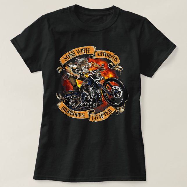 Soner med artrit Ibuprofen-kapitel motorcykel T T Shirt (Design framsida)