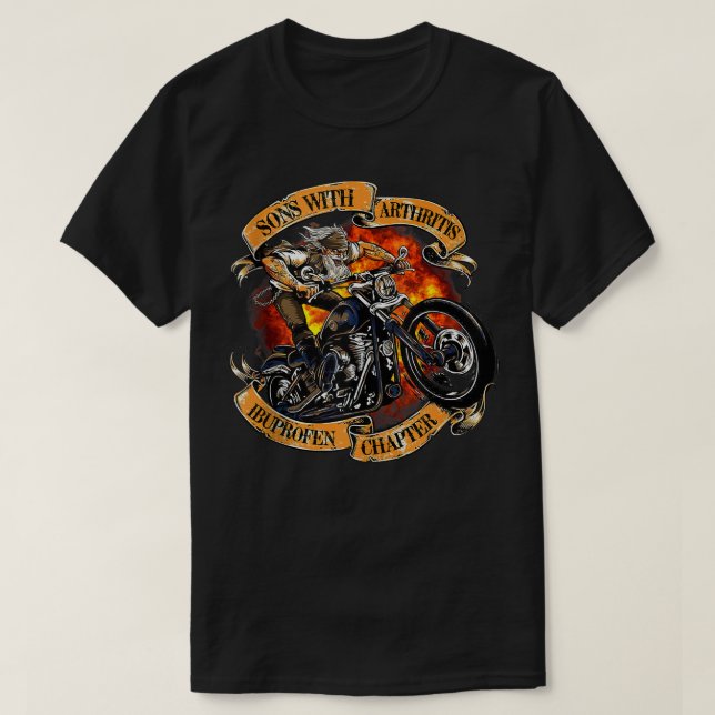 Soner med artrit Ibuprofen-kapitel motorcykel T T Shirt (Design framsida)