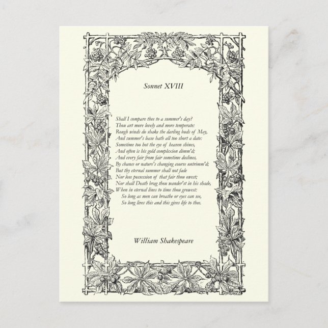 Sonett 18 av Shakespeare Vykort (Framsida)