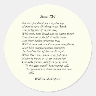 Sonett nr. 16 av William Shakespeare Runt Klistermärke