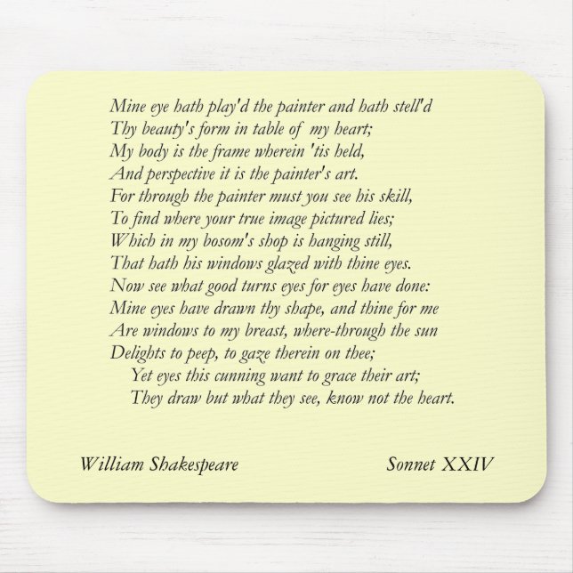 Sonett nr. 24 av William Shakespeare Musmatta (Framsidan)