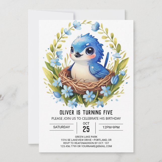 Songbird Elegant Forest Birthday Inbjudningar (Framsida)