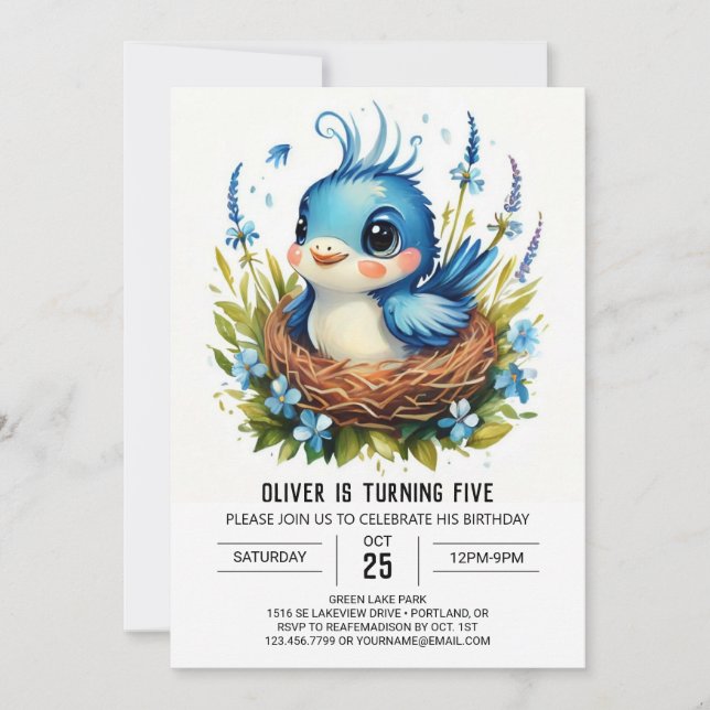 Songbird Forest Nest Birthday Inbjudningar (Framsida)