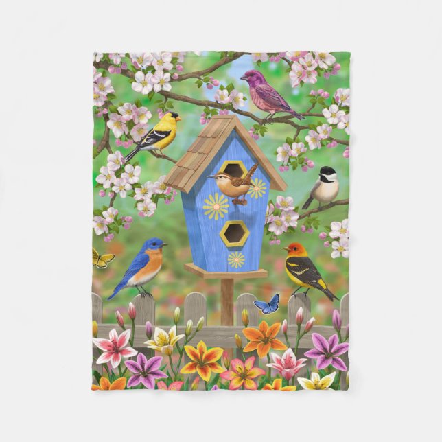 Songbird Lily Garden Birdhouse Fleecefilt (Framsidan)